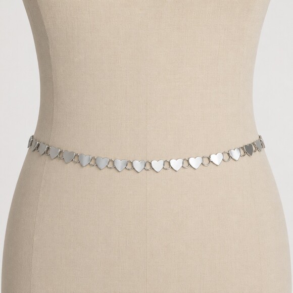 Vintage Y2K Silver Metal Heart Link Chain Belt Adjustable Boho Coquette 39\